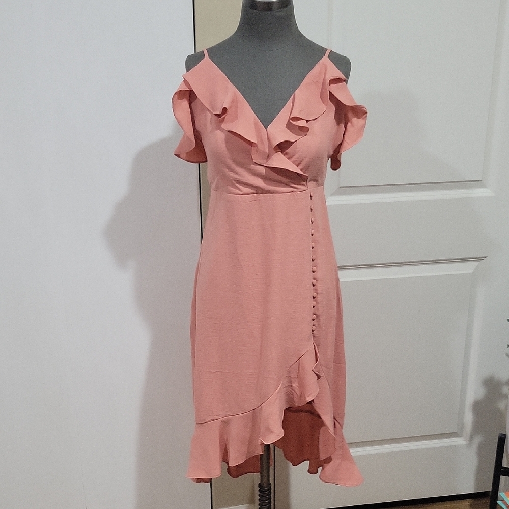 Shinestar Asymmetrical Ruffle Dress in Blush